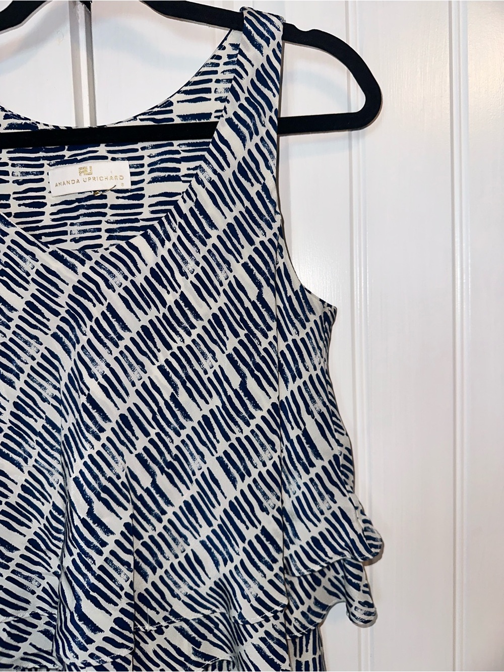 Amanda Uprichard 100% Silk Size Small Navy and White Printed Layered Dress - Picture 4 of 11